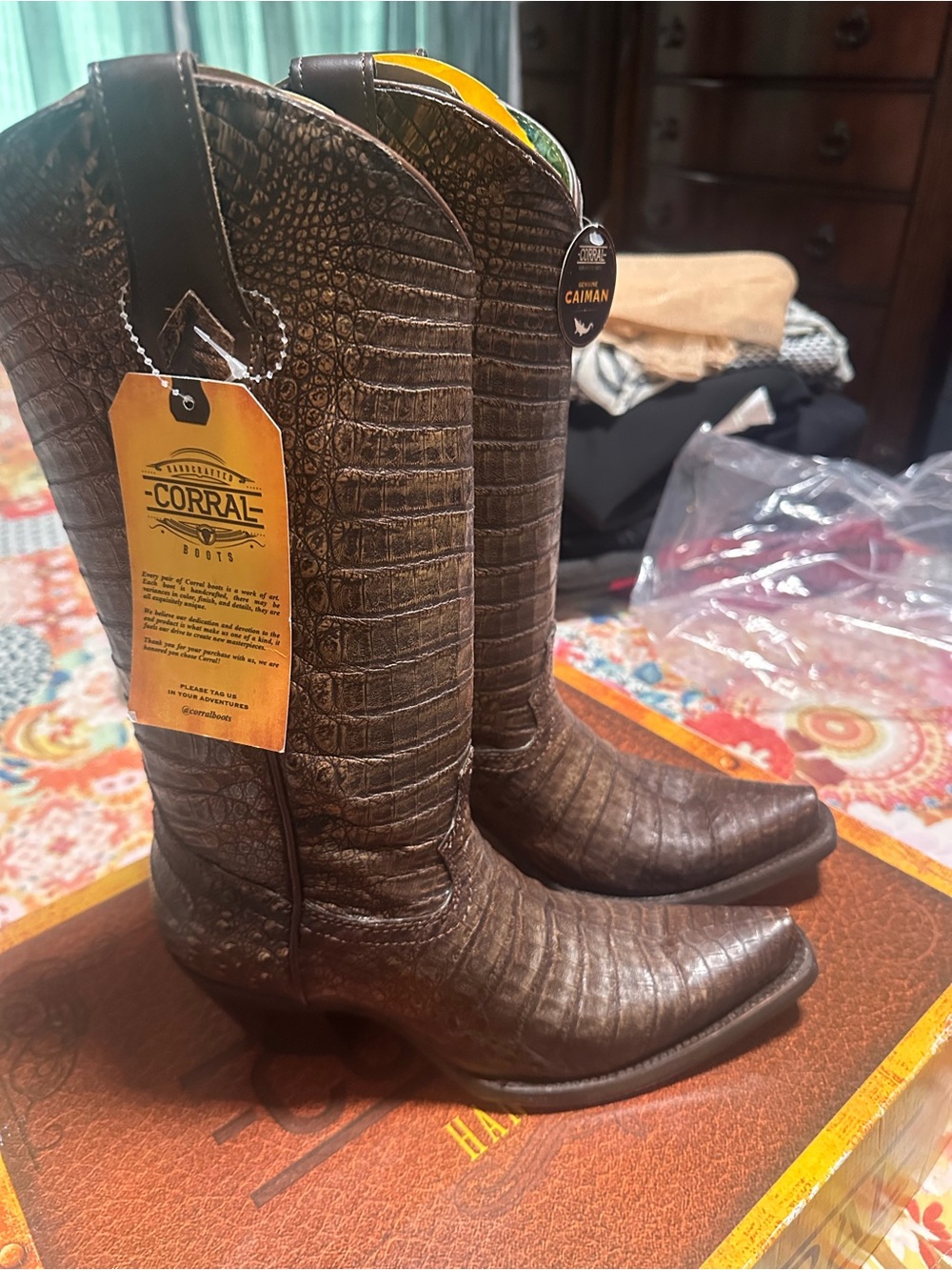 Corral Limited  edition Brown full  caiman lHandcrafted women boots